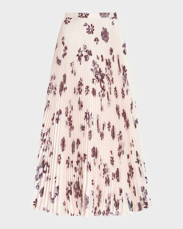 Eames Floral Sunburst Pleated Satin Skirt